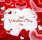Valentine s day many hearts cincept. Vector illustration. 3d colorful hearts with thin square frame. Cute love template