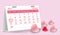Valentine`s day monthly calendar. heart shape marked on 14th