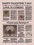 Valentine's day newspaper, title header, unreadable text, retro. Vector illustration vintage