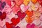 Valentine's day painted love hearts in thick paint, red orange and pink colors