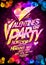 Valentine`s day party poster design, golden rich mosaic text