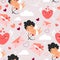 Valentine\\\'s Day Pattern. Seamless Pattern with Cupid, Hearts, romantic Letters and clouds.