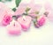 Valentine\'s Day. Pink heart shaped candles and roses