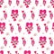 Valentine`s day pink heart and swirl design seamless vector pattern on white background