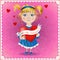 Valentine\'s day postcard. Cute little girl
