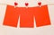 Valentine`s day, postcard, restaurant menu, Three rags with red hearts on a clothesline, three red backgrounds for text and photos