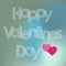 Valentine`s Day postcard white scribble Letters with Hearts on a blue bokeh fog background.