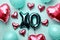 Valentine's day poster with shiny foil balloons XO kiss and hug message