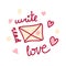 Valentine\\\'s Day print with envelope and text read, write, love. Perfect for sticker, card, tee. Doodle vector illustration