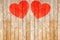 Valentine`s day, Red hearts painted on wooden background