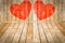 Valentine`s day, Red hearts painted on wooden room