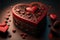 Valentine\\\'s Day Red Mechanical Heart-Shaped Illustration with Mini Hearts