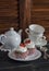 Valentine\'s day romantic Breakfast. Banana oat cupcakes and a tea set