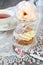Valentine\'s Day: Romantic tea drinking with pastry chantilly cre