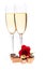 Valentine\'s day roses and champagne wine isolated