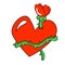 Valentine`s day. A roses piercing through heart. cartoon