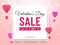 Valentine`s Day Sale Banner Design with 50% Discount Offer, Paper Cut Hot Air Balloons and Hearts Decorated