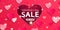 Valentine`s day sale banner with glitters and hearts.