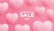Valentine\\\'s Day Sale commercial banner with cute 3d pink glossy hearts for holiday shopping promotion.