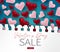 Valentine`s day sale. Love 3d hearts design concept background with torn out sheet of paper.