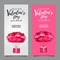 Valentine`s day sale offer flyer with illustration of flying helium pink heart shape balloon brings present gift box