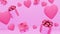 Valentine`s Day sale pink background. composition with gift boxs and hearts. 3d