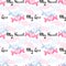 Valentine`s Day seamless pattern of cute candies with My Love and My Sweet text on white background.