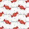 Valentine`s Day seamless pattern of cute candy, tiny hearts and Sweet Love text on white background.