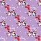 Valentine`s Day seamless pattern of cute couple penguins with heart shape balloon, tiny heart, gift box and BE MINE text.