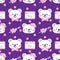 Valentine`s Day seamless pattern of cute polar bear couple with pink ribbon, pink hearts with arrow and calendar 14 February.