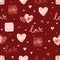 Valentine s Day seamless pattern with hand drawn elements on bright background. Flower, letter, coffee. Background for