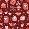 Valentine s Day seamless pattern with hand drawn elements on bright background. Flower, letter, coffee. Background for