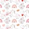 Valentine`s day seamless pattern  with unicorns and rainbows and birds, kids wallpaper, holidays background for gift paper