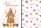 Valentine's Day set of pattern and postcard with a cute bull. Cartoon style. Vector illustration.