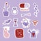Valentine's day set of stickers with cactus, plant, diamond ring, key, lock, hourglass, watering can, wi-fi and dove