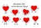 Valentine`s Day. Set of stickers on a white background. Cute kawaii cartoon hearts with eyes and arms and legs. Cheerful heart