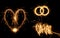 Valentine\'s Day simbols made of fire.
