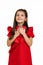 Valentine`s day. smiling child girl with red heart