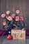 Valentine\\\'s day still lifewith wooden calendar, pink roses and heart