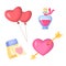 Valentine s day stylish icons set. Cartoon style. Heart, calendar, balloons and glass jar.
