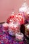 Valentine`s day sweets set. Colorful candies, jellies, lollipops, marshmallows