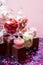 Valentine`s day sweets set. Colorful candies, jellies, lollipops, marshmallows