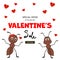 Valentine`s Day template for your text with cute ants. Cartoon style. Vector illustration