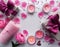 A Valentine s Day themed backdrop featuring a beautiful arrangement of gifts candles