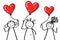 Valentine`s Day, three stick figures holding heart shaped balloons, Mother`s Day, love, wedding invitation