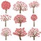 Valentine`s Day Tree Silhouettes with Heart Shaped Leaves - Vector Format