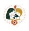 Valentine`S Day vector card. Lovely girl and boy kiss in scandinavian style. Love print for t-shirt.