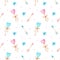 Valentine`s day watercolor seamless pattern with blue and pink heart shaped lollipops, arrows, flowers and confetti