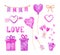Valentine\\\'s day watercolor set with balloons  gifts  garland  flowers  hearts