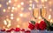 Valentine\\\'s Day, wedding, birthday celebration holiday greeting card banner concept - Clinking glasses, sparkling wine